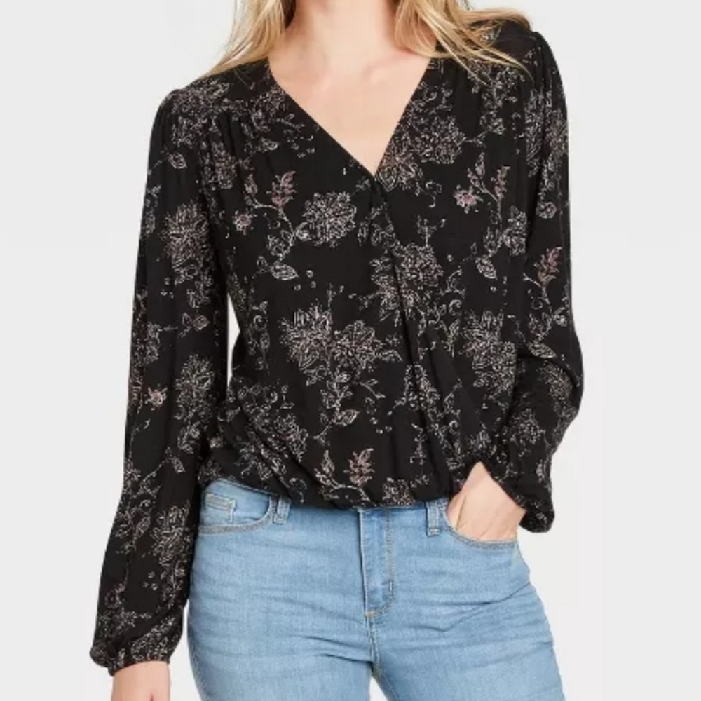 Knox Rose V-Neck Front Wrap Design Long Sleeve Top
